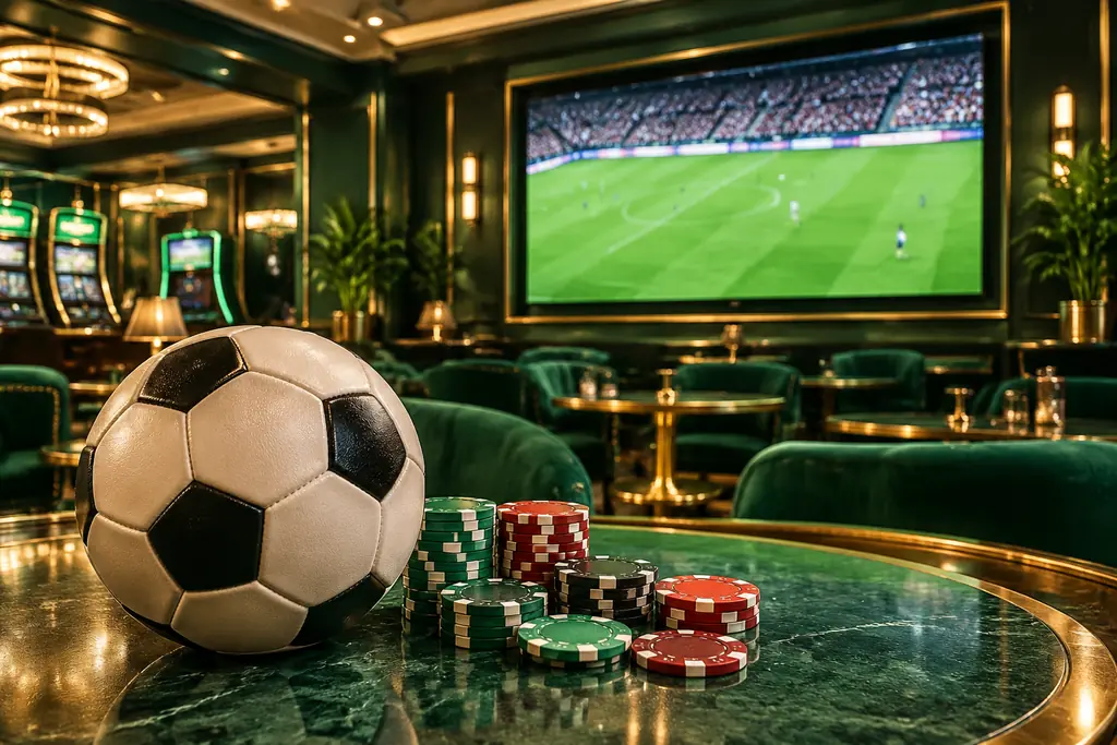 Layar pertandingan sepak bola di area olahraga kasino